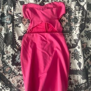 PINK STRAPLESS DRESS W/MIDRIFF CUTTOFF